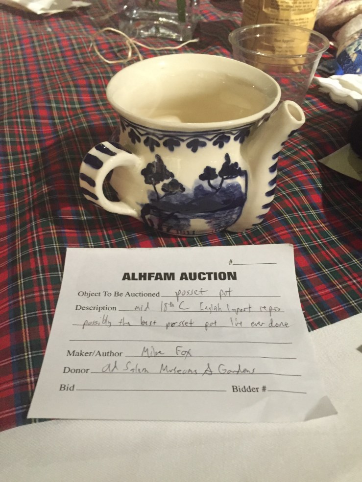 I won this beautiful posset pot made by Mike Fox of Old Salem. I'd provide a link to information about posset pots but I'm on a bus on the way to our day in New Orleans so you'll have to do your own research.