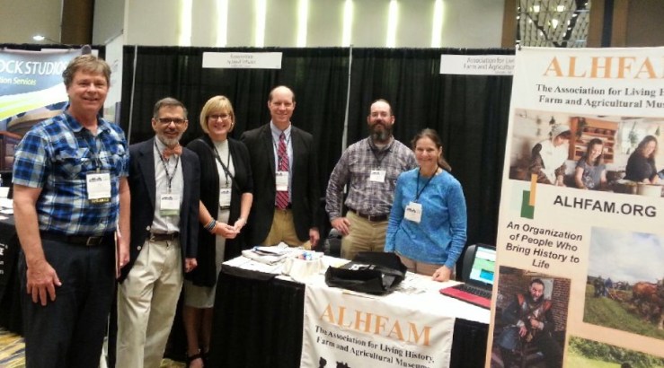 Happy ALHFAM members at the booth. From left to right: Dale Jones, Jim McCabe, Deb Arenz, Leo Landis, Jon Kuester, Deb Reid